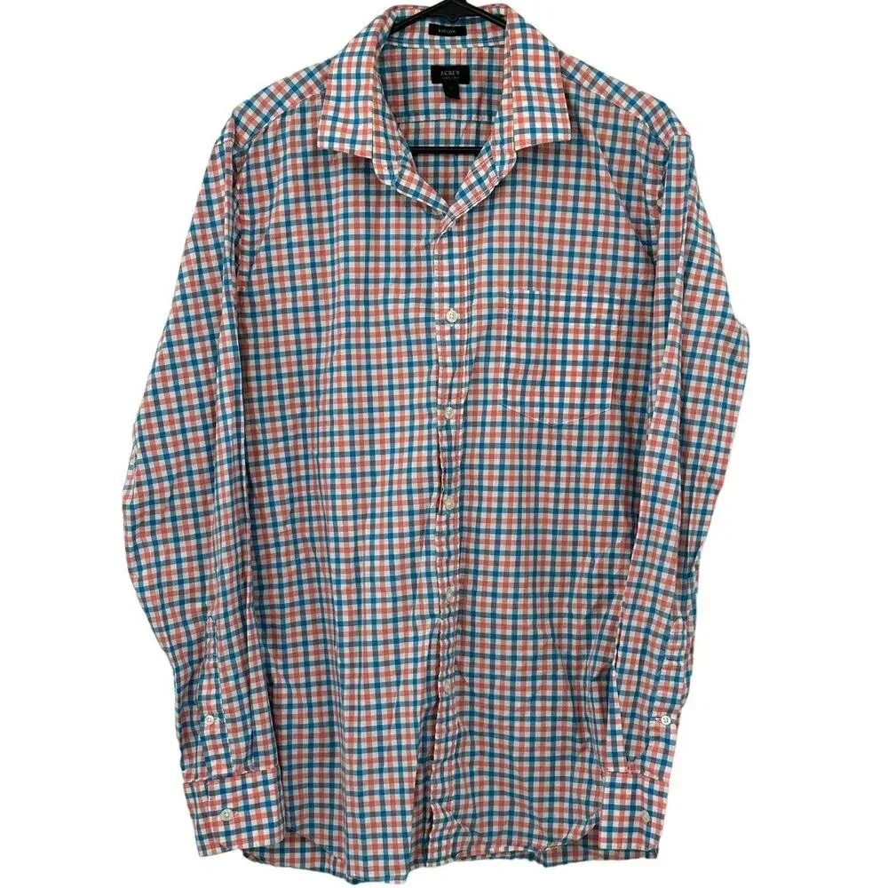 J Crew Shirt Mens Large‎ Pink Blue Gingham Ludlow Button Up Casual Summer Preppy